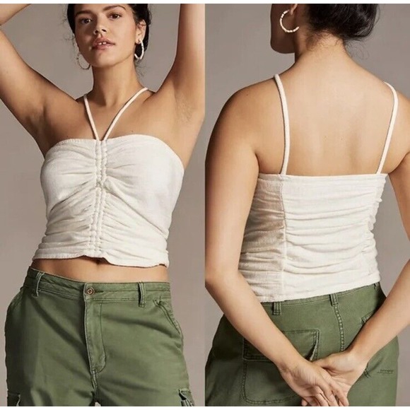 NWT Anthropologie Pilcro Ruched Ribbed Halter Top White Size Large - Picture 1 of 4